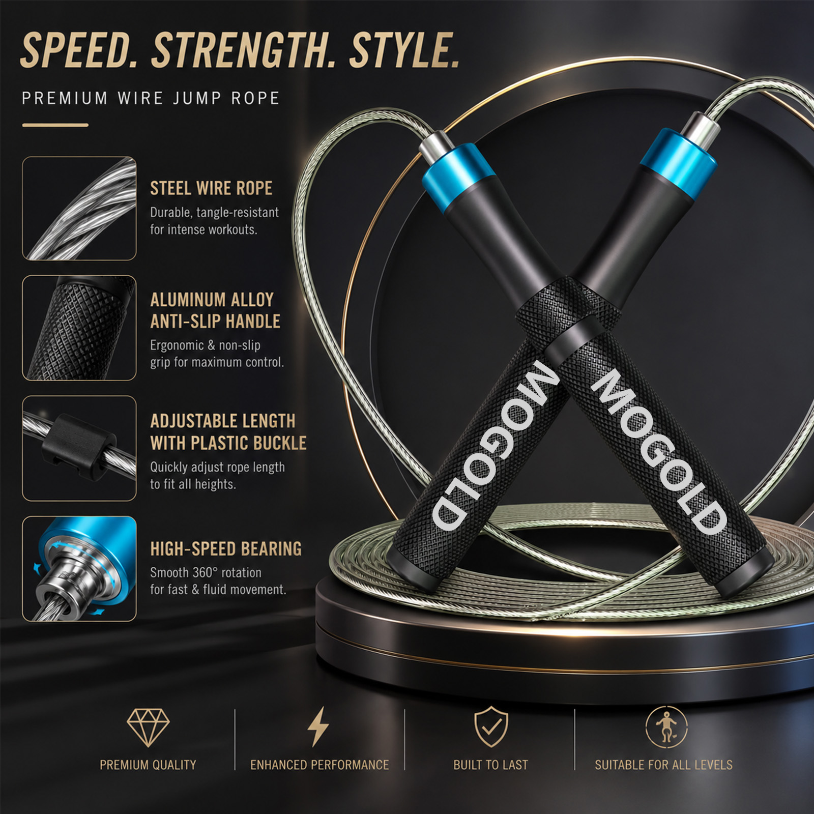 حبل قفز سريع احترافي من MOGOLD - مراجعة Speed Skipping Rope وسعره